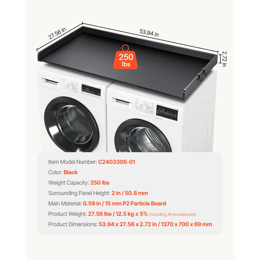 C240330S-01 - 54" Durable Washer Dryer Countertop with Hooks and Water Resistance