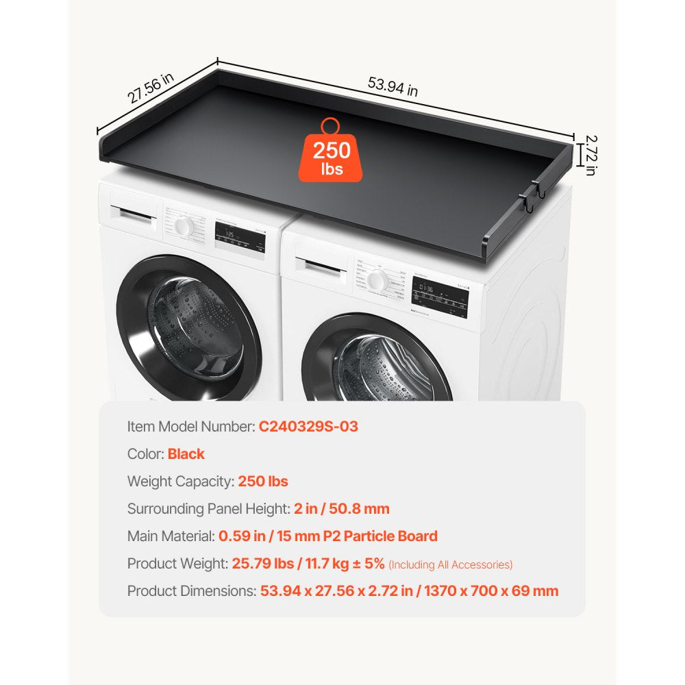 C240329S-01 - Durable 54" Washer Dryer Countertop with Hooks and Heat Resistance