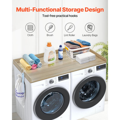 C240329S-02 - 54” Solid Wood Laundry Countertop with Hooks