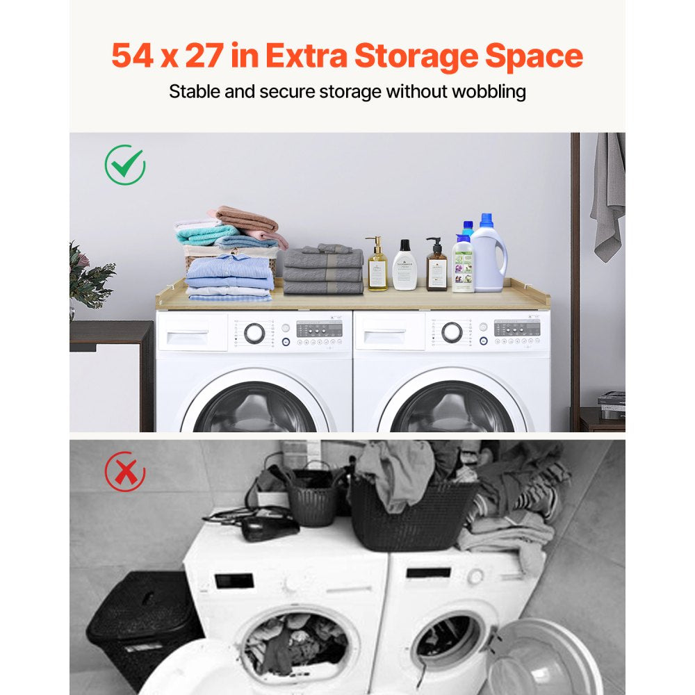 C240329S-02 - 54” Solid Wood Laundry Countertop with Hooks