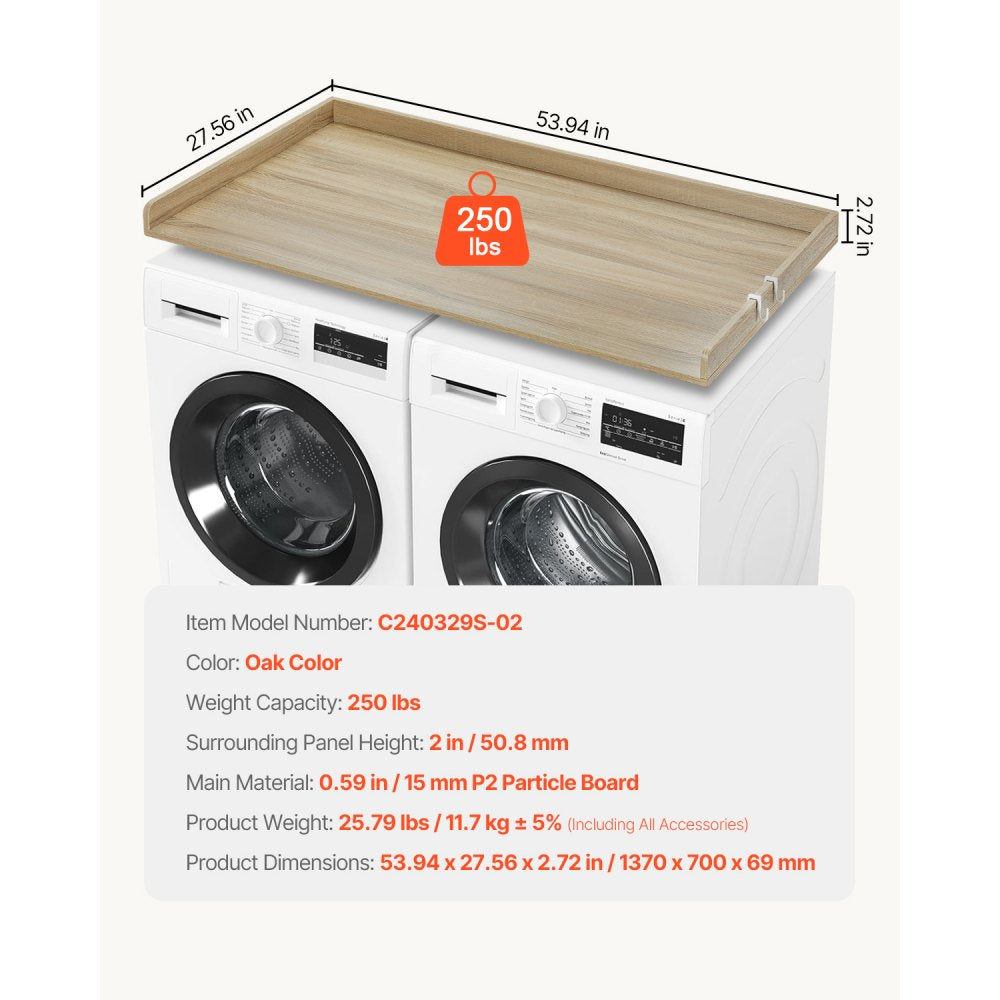 C240329S-02 - 54” Solid Wood Laundry Countertop with Hooks