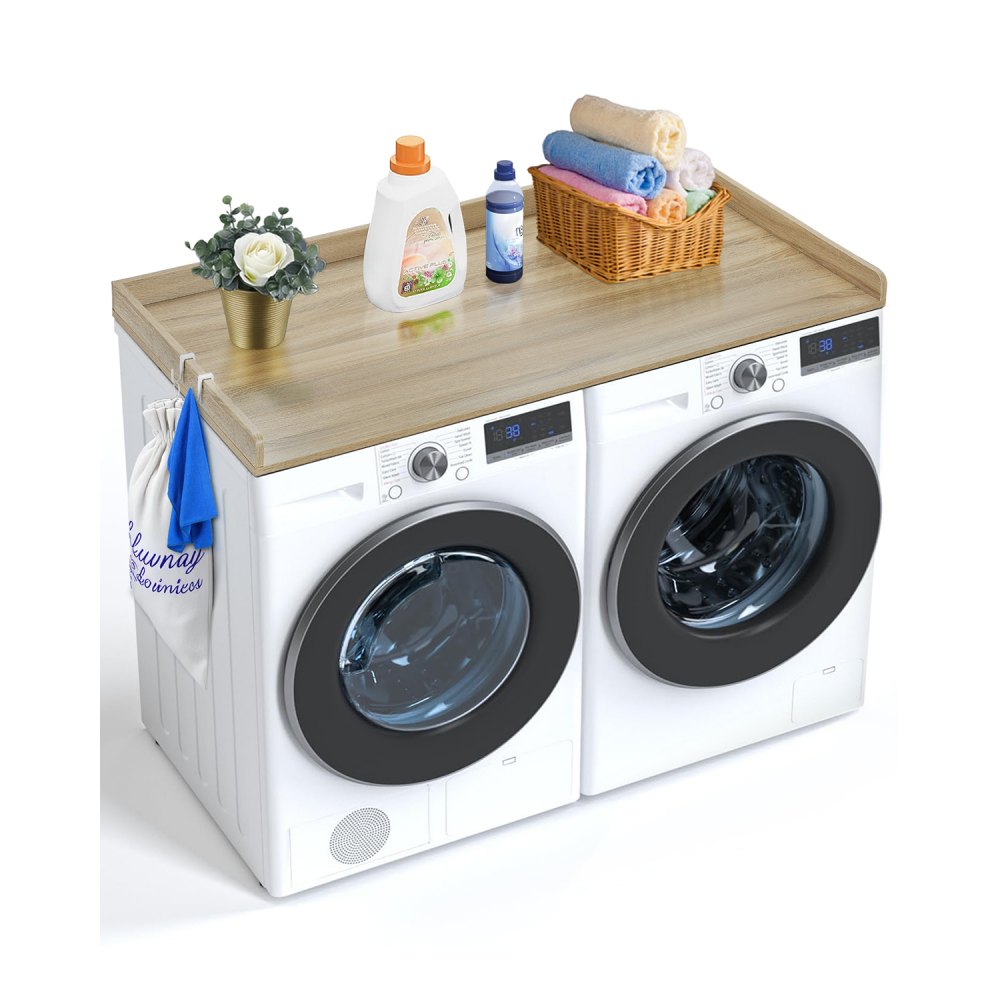 C240329S-02 - 54” Solid Wood Laundry Countertop with Hooks