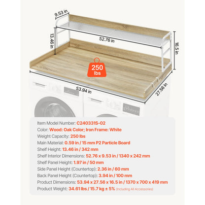 C240331S-02 - 54" Durable Washer Dryer Countertop with Hooks