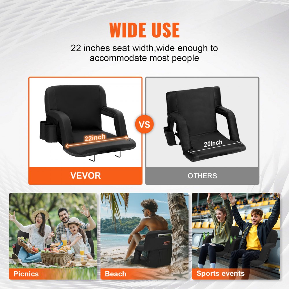 BL-A0134 - Comfortable 22in VEVOR Stadium Seat with Back Support, 240lbs Capacity
