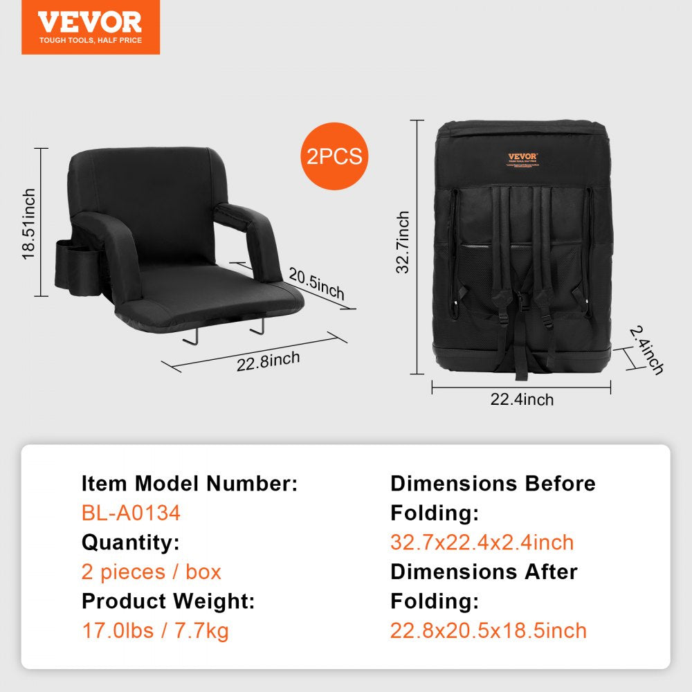 BL-A0134 - Comfortable 22in VEVOR Stadium Seat with Back Support, 240lbs Capacity