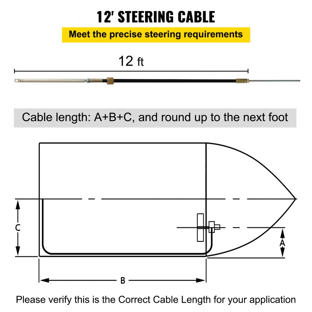 010304421122 - Durable Rotary Boat Steering Kit with 13.5" Wheel & 12ft Cable