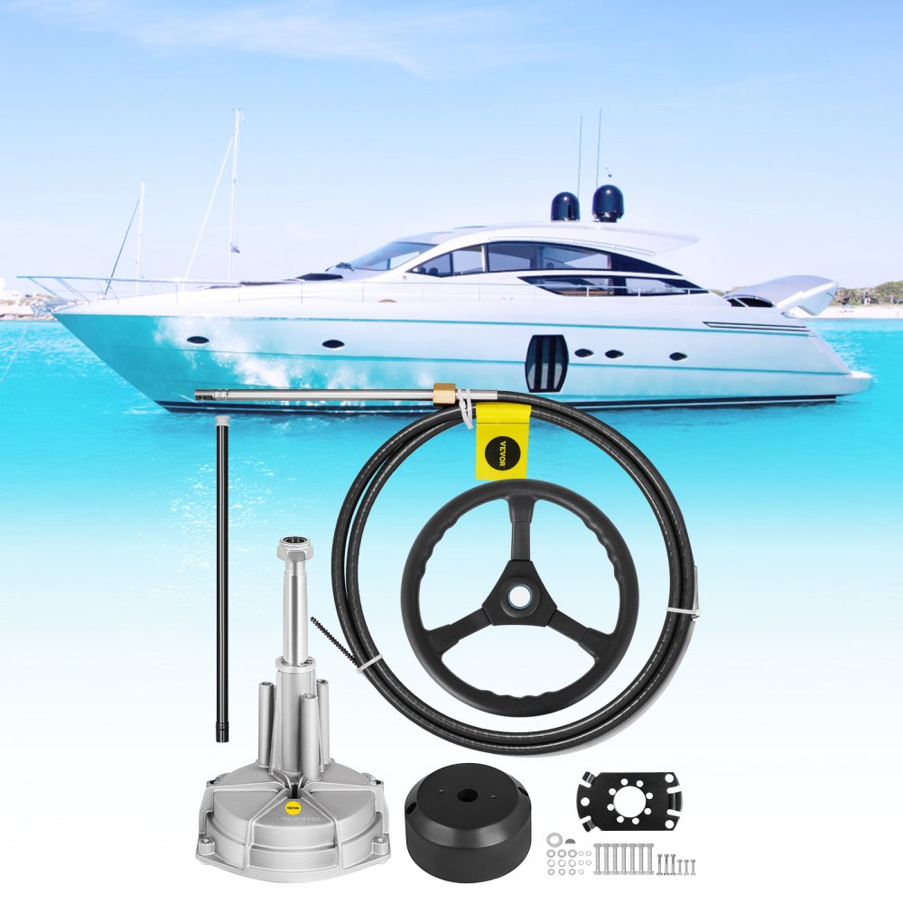 010304421122 - Durable Rotary Boat Steering Kit with 13.5" Wheel & 12ft Cable