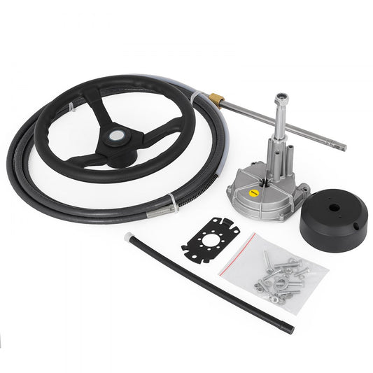 010304421122 - Durable Rotary Boat Steering Kit with 13.5" Wheel & 12ft Cable