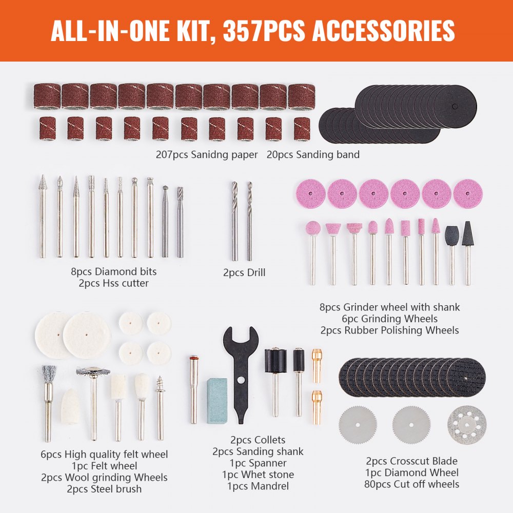 DCA3571 - 357PCS Rotary Tool Accessory Kit for DIY Projects