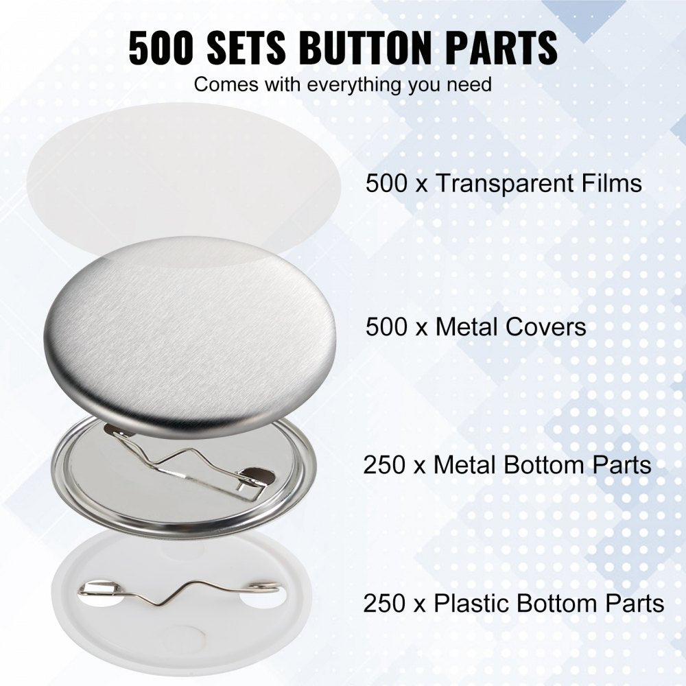 D32-250S+250J - 500 Sets of 1.25" Durable Pin Back Button Parts