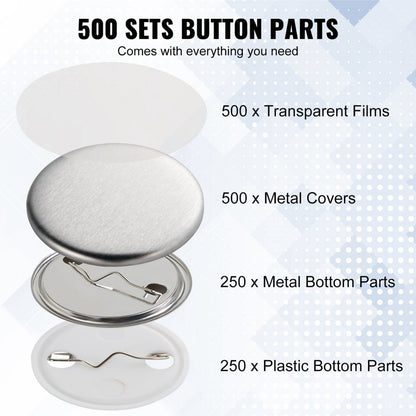 D32-250S+250J - 500 Sets of 1.25" Durable Pin Back Button Parts