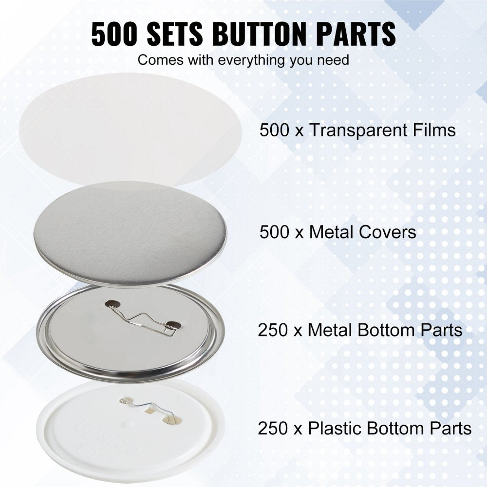 D58-250S+250J - 2.25-Inch Metal & Plastic Button Badge Craft Set (500 pcs)