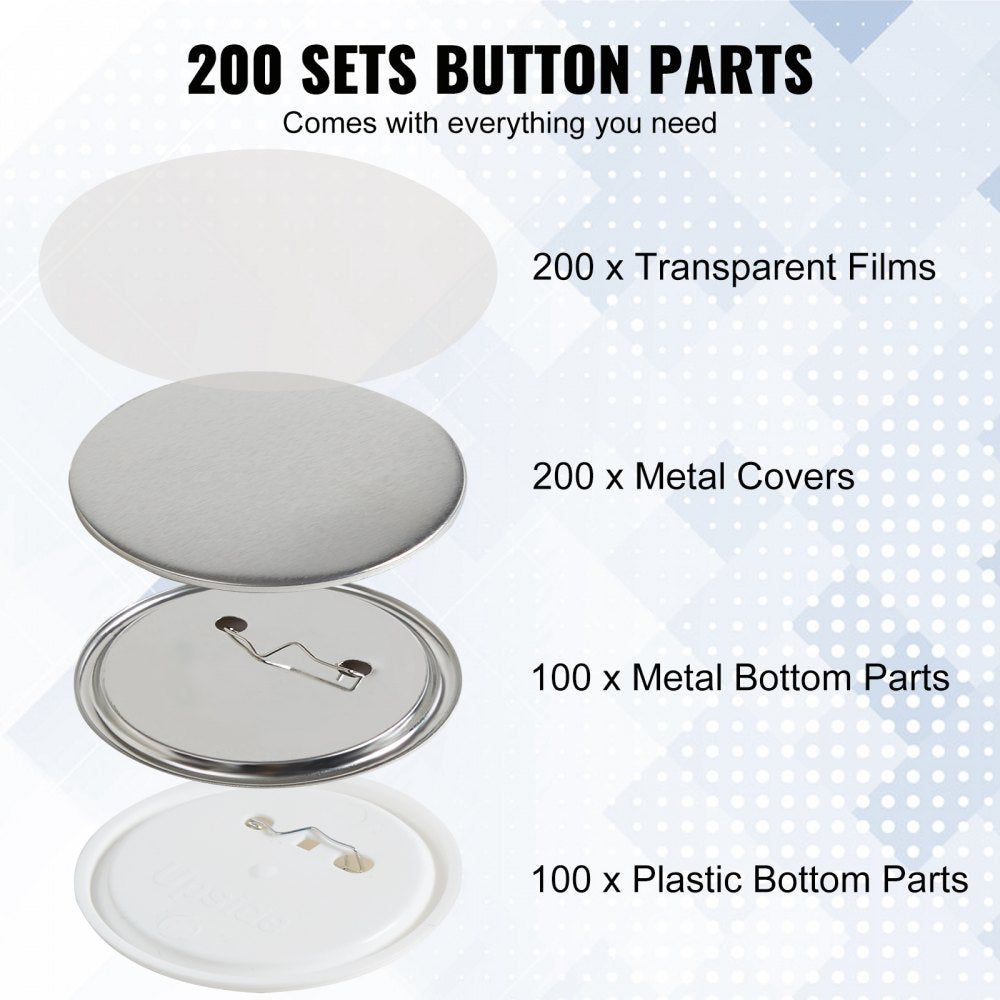 D75-100S+100J - 200 Sets Durable Button Badge Parts for Crafting