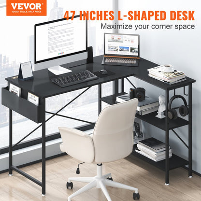 010768246495 - 47" L Shaped Black Desk for Home Office & Gaming