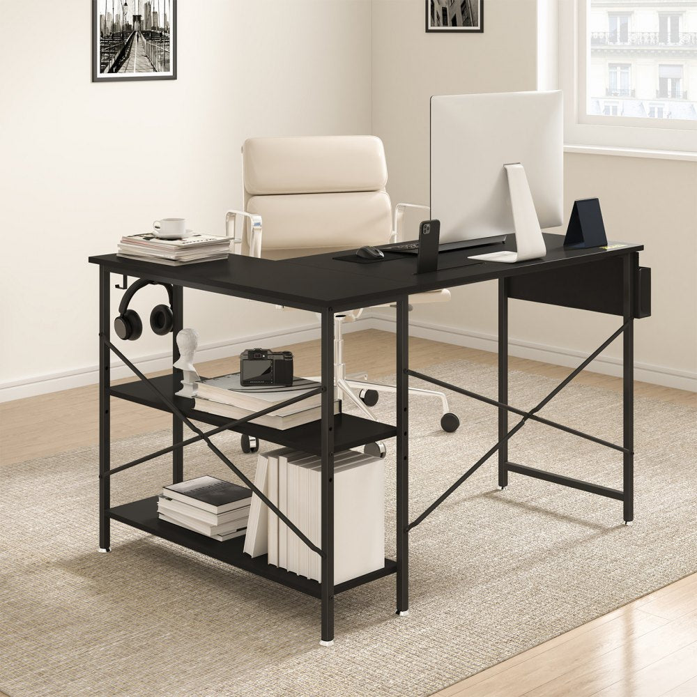 010768246495 - 47" L Shaped Black Desk for Home Office & Gaming
