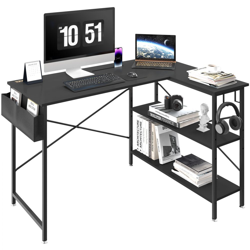 010768246495 - 47" L Shaped Black Desk for Home Office & Gaming