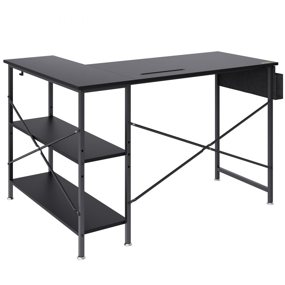010768246495 - 47" L Shaped Black Desk for Home Office & Gaming
