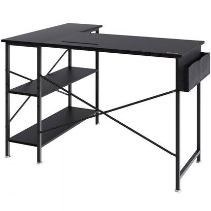 010768246495 - 47" L Shaped Black Desk for Home Office & Gaming