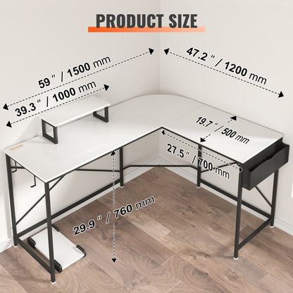 010343861449 - Modern L-Shaped Desk 59" x 47.2" for Efficient Workspace