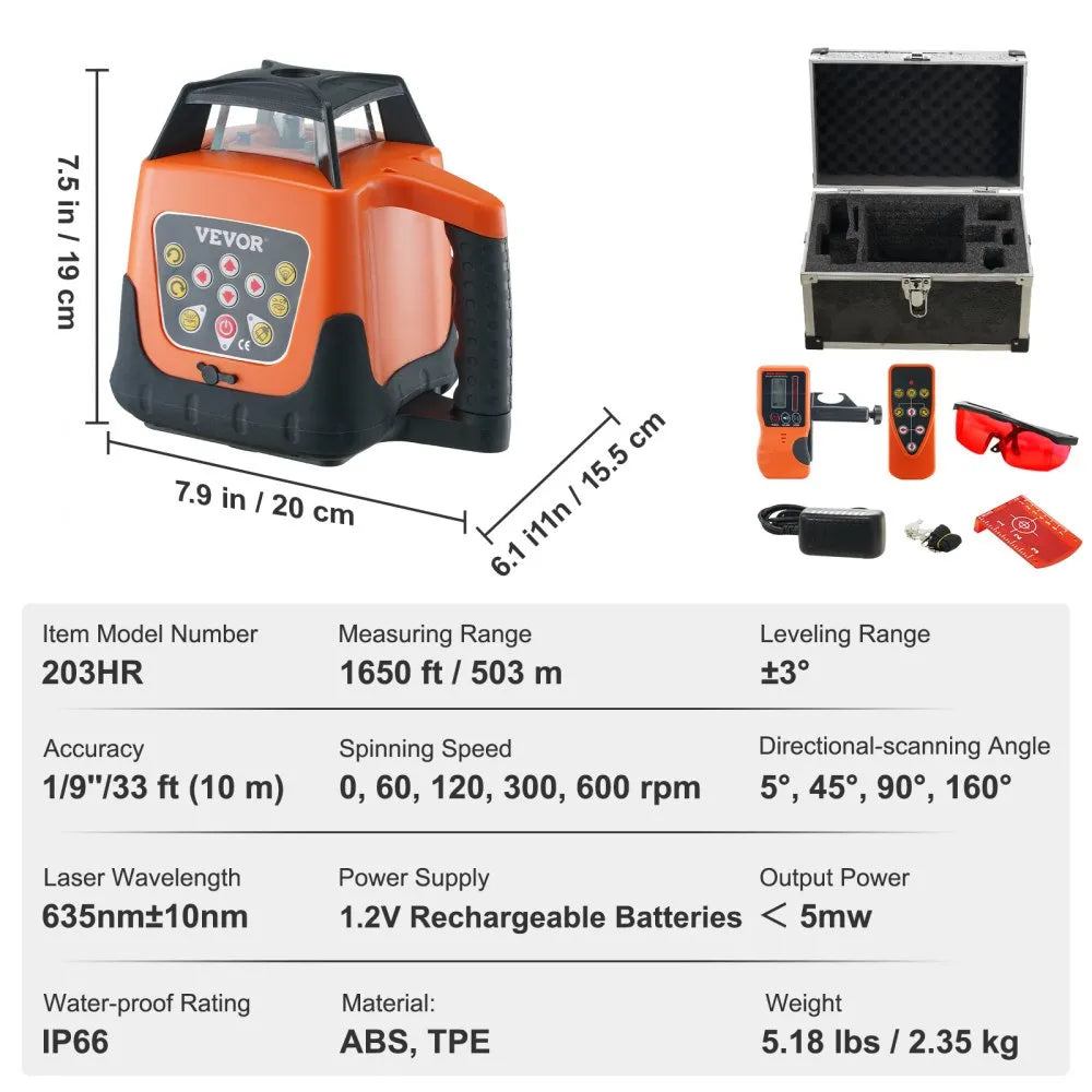 203HR - 360° Self-Leveling Laser Level with Remote & Durability