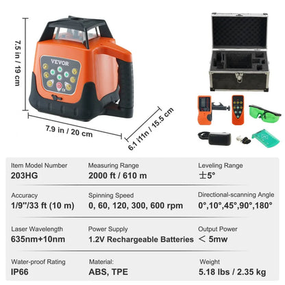 203HG - 2000ft VEVOR Laser Level with Remote & IP66 Durability
