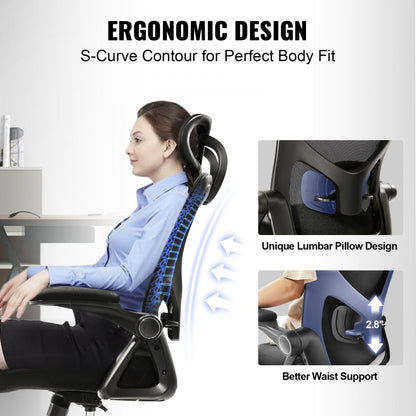 W-227C - Ergonomic Mesh Office Chair with Adjustable Headrest & Lumbar Support