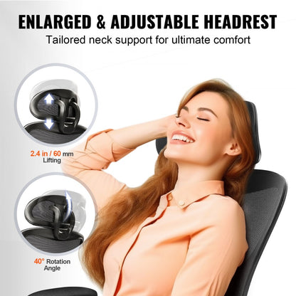 W-227C - Ergonomic Mesh Office Chair with Adjustable Headrest & Lumbar Support