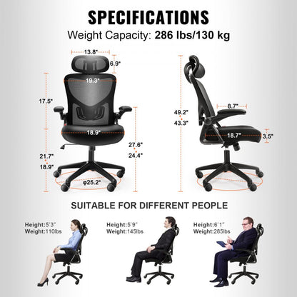 W-227C - Ergonomic Mesh Office Chair with Adjustable Headrest & Lumbar Support