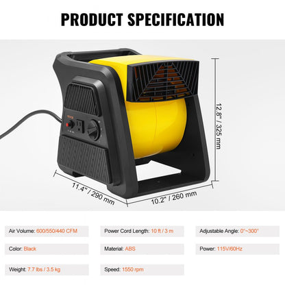 VV-GFJJY - 600 CFM Pivoting Utility Fan for Home & Workshop