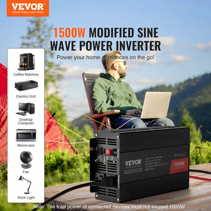 SGM-1500W - 1500W VEVOR Inverter for Home Electronics, DC 12V to AC 120V