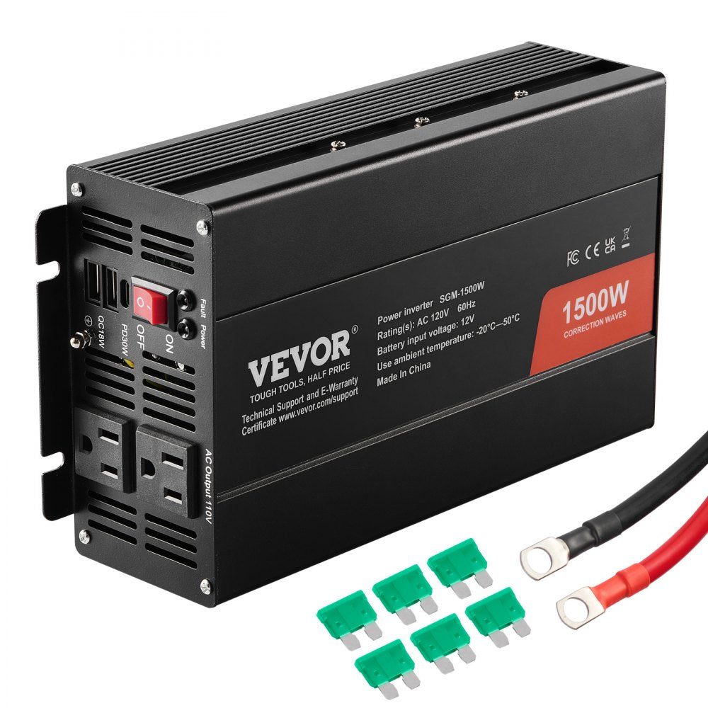 SGM-1500W - 1500W VEVOR Inverter for Home Electronics, DC 12V to AC 120V