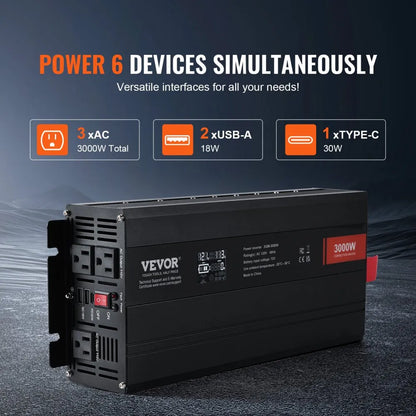 SGM-3000W - Durable 3000W Modified Sine Wave Inverter with LCD Display