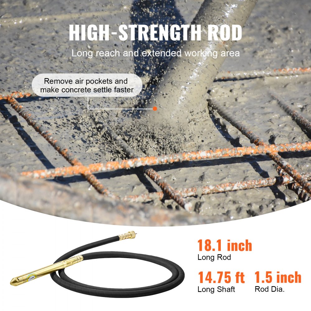 JY150 - 1500W Electric Concrete Vibrator, 16000 VPM for Smooth Finishes