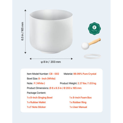 CB-002 - 8-inch Crystal Singing Bowl for Heart Chakra Healing