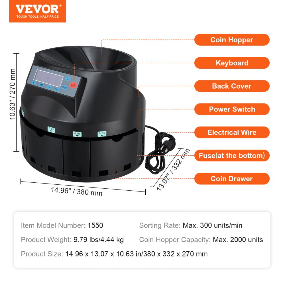 1550 - Efficient VEVOR Coin Sorter for Rapid Counting and Processing