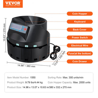 1550 - Efficient VEVOR Coin Sorter for Rapid Counting and Processing