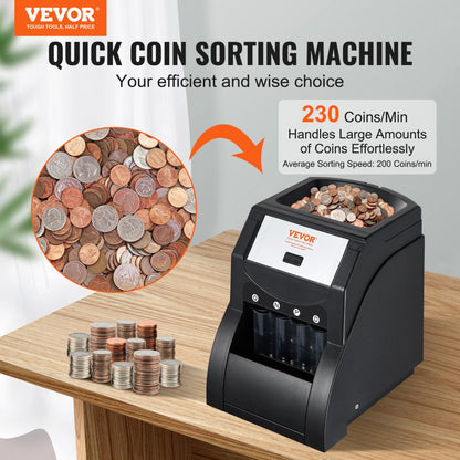 SS1350 - Efficient USD Coin Sorter with 200-Coin Hopper and Auto-Wrapping