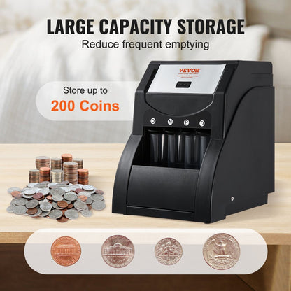 SS1350 - Efficient USD Coin Sorter with 200-Coin Hopper and Auto-Wrapping