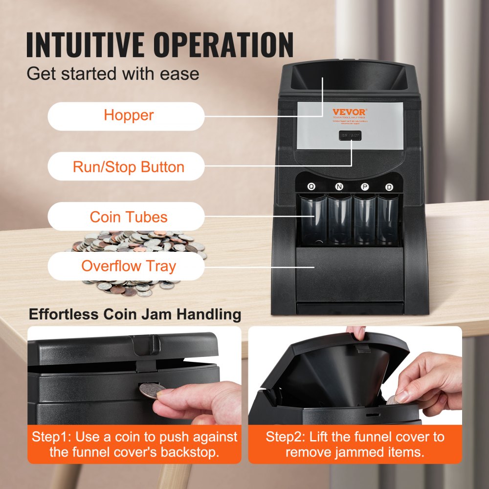 SS1350 - Efficient USD Coin Sorter with 200-Coin Hopper and Auto-Wrapping