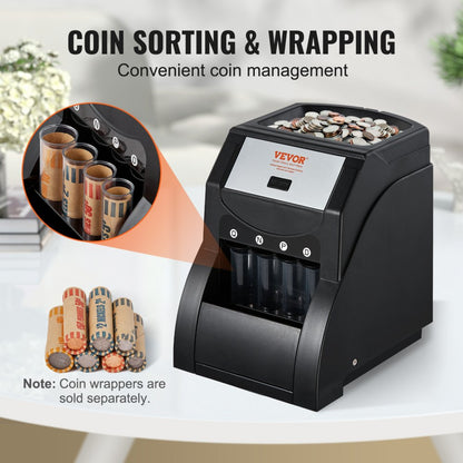 SS1350 - Efficient USD Coin Sorter with 200-Coin Hopper and Auto-Wrapping