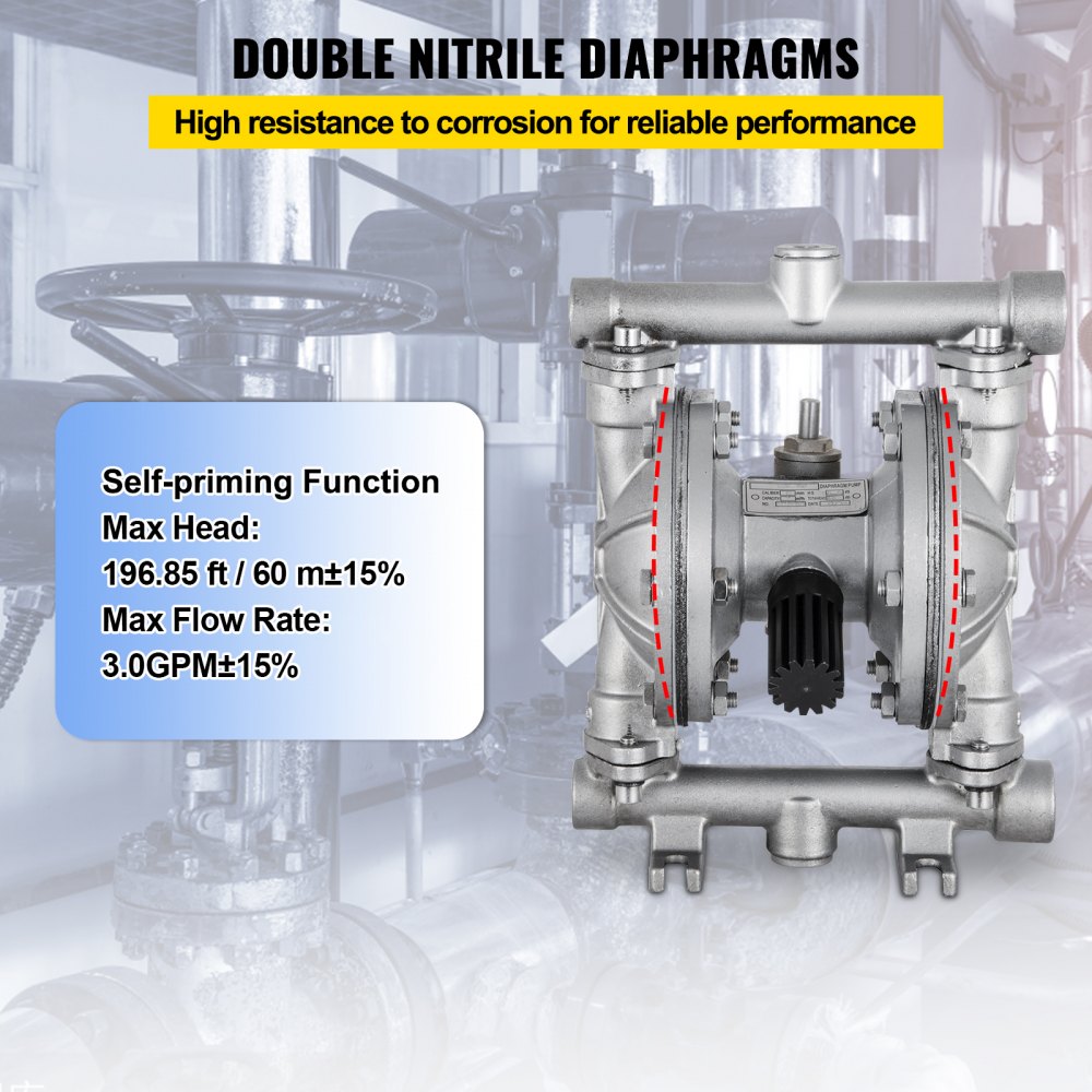 QBK-15P - Stainless Steel Air Diaphragm Pump, 8.8 GPM, Leak-Proof Design