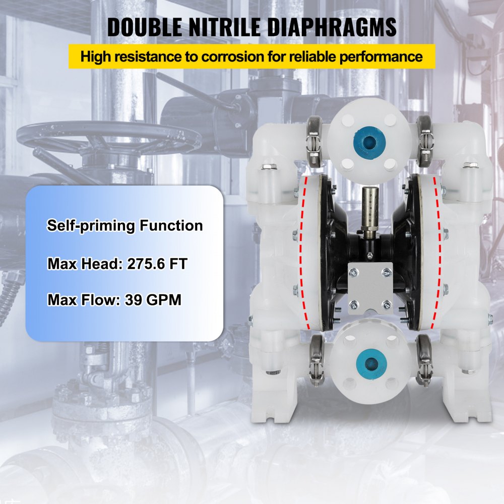 QBY4-25PP - 1" Air-Operated Diaphragm Pump, 30GPM, Polypropylene Body