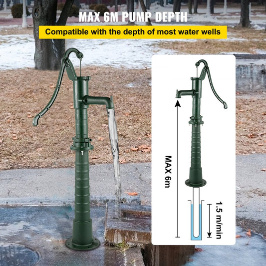 SYBC-6118 - Vintage Cast Iron Hand Pump with 26" Stand, Rust-Resistant