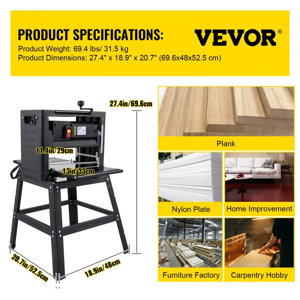M1B-LS-3301 13" Powerful Thickness Planer with Dust Port & Stand