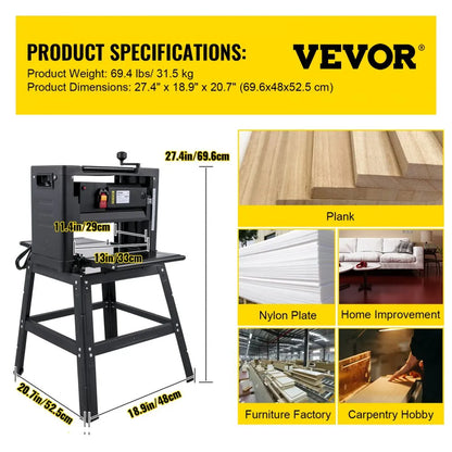 M1B-LS-3301 13" Powerful Thickness Planer with Dust Port & Stand