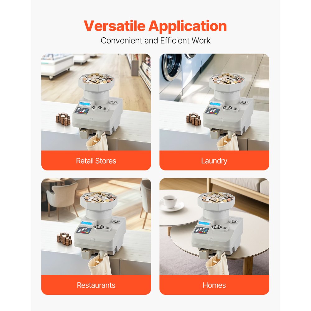 KSW850 - Fast 1300 Coins/Min VEVOR Coin Counter with 11,000 Capacity