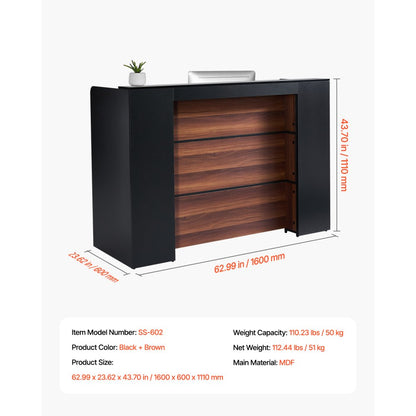 SS-602 - 62-Inch MDF Reception Desk with LED Light Strip