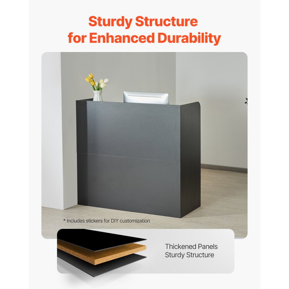 KLFD-03 - Durable Black Reception Desk with Lockable Storage, 47.24" x 18.90" x 43.31"