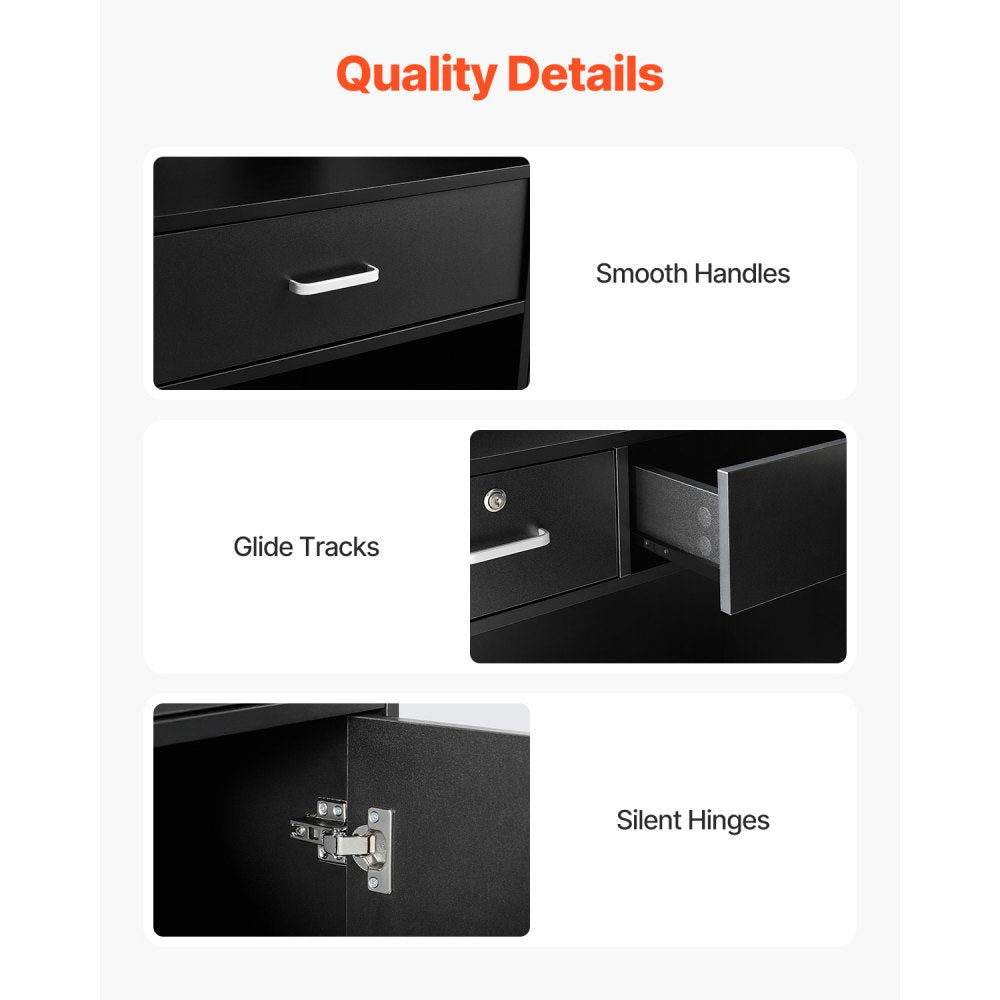 KLFD-03 - Durable Black Reception Desk with Lockable Storage, 47.24" x 18.90" x 43.31"