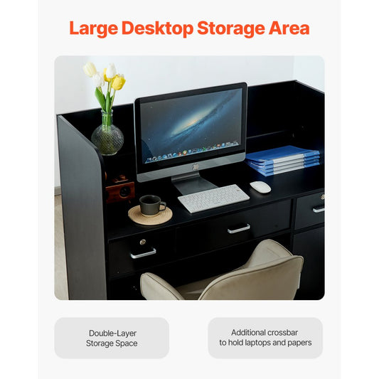 KLFD-03 - Durable Black Reception Desk with Lockable Storage, 47.24" x 18.90" x 43.31"